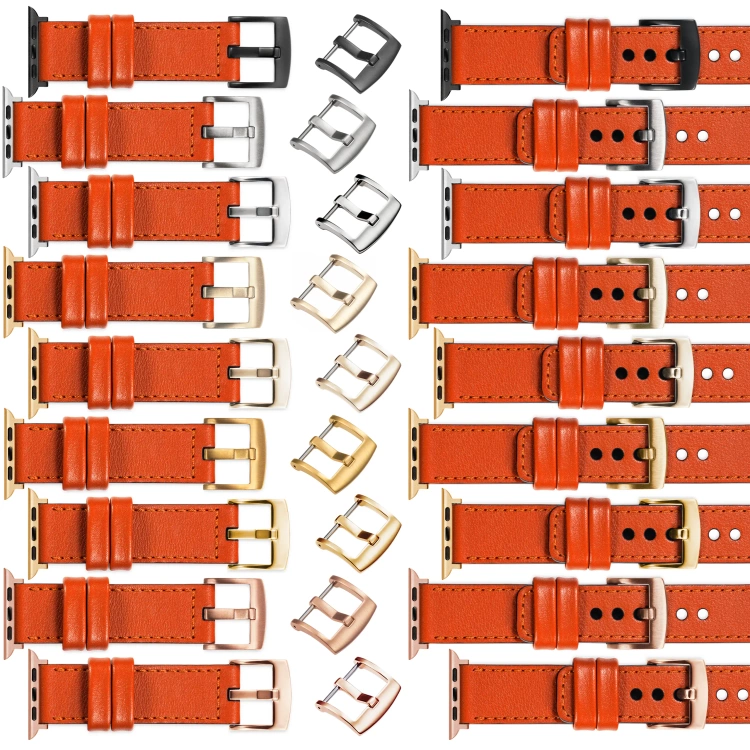 moVear Prestige C1 Skórzany pasek 24mm do Apple Watch 10 / 9 / 8 / 7 / 6 / 5 / 4 / SE (46/45/44mm) & Ultra (49mm) | Pomarańczowy, ciemnopomarańczowe przeszycie [rozmiary XS-XXL i klamra do wyboru]
