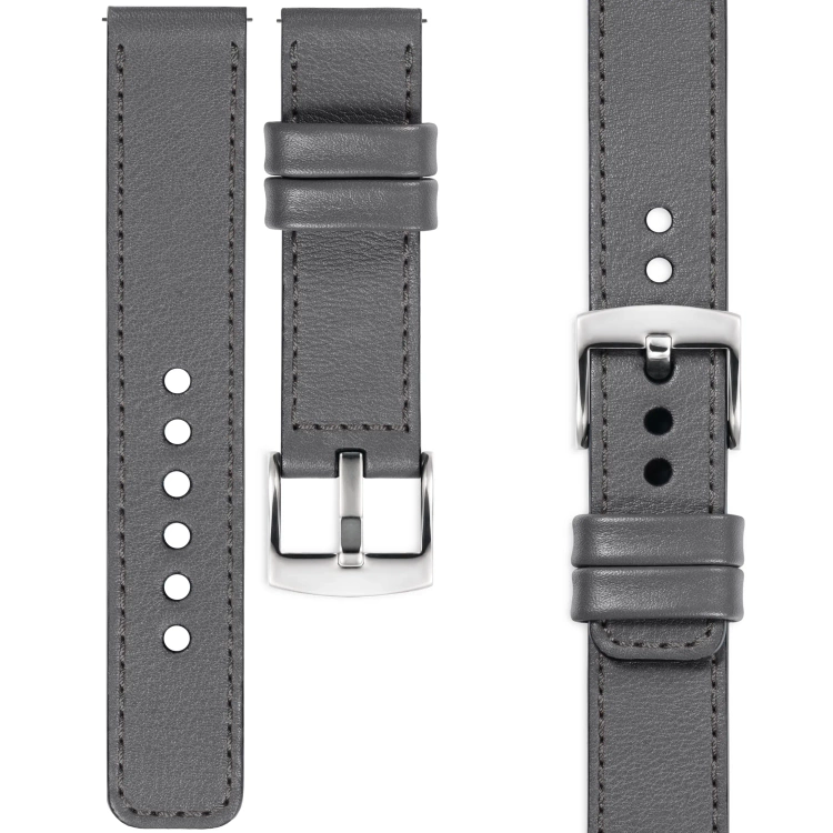 moVear Prestige C1 Skórzany pasek 26mm do zegarka | Szary, grafitowe przeszycie [rozmiary XS-XXL i klamra do wyboru]