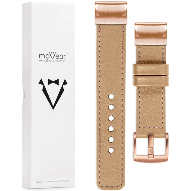 moVear Prestige C1 Skórzany pasek do Garmin QuickFit 20mm (Fenix / Instinct - 43/42/40mm) | Cappuccino, różowe złoto przeszycie [rozmiary XS-XXL i klamra do wyboru]