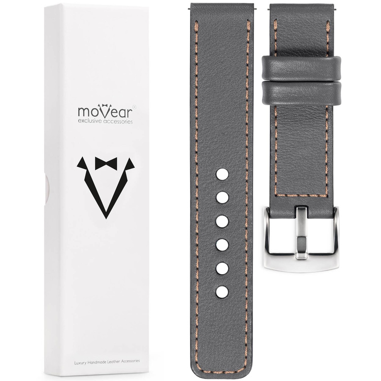 moVear Prestige C1 Skórzany pasek 20mm do Certina DS-1 C029.807.16.031.01 | Szary, różowe złoto przeszycie [rozmiary XS-XXL]