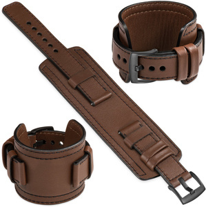 moVear Prestige CW1 Szeroki skórzany pasek 18mm do zegarka | Ciemnobrązowy, czarne przeszycie [rozmiary XS-XXL i klamra do wyboru]