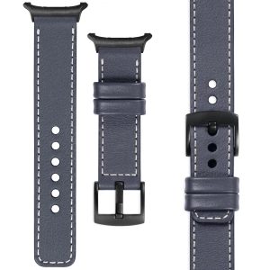moVear Prestige C1 Skórzany pasek 24mm do Samsung Galaxy Watch Ultra | Szary stalowy, białe przeszycie [rozmiary XS-XXL i klamra do wyboru]