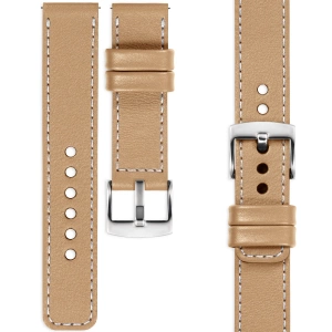 moVear Prestige C1 Skórzany pasek 18mm do zegarka | Cappuccino, białe przeszycie [rozmiary XS-XXL i klamra do wyboru]