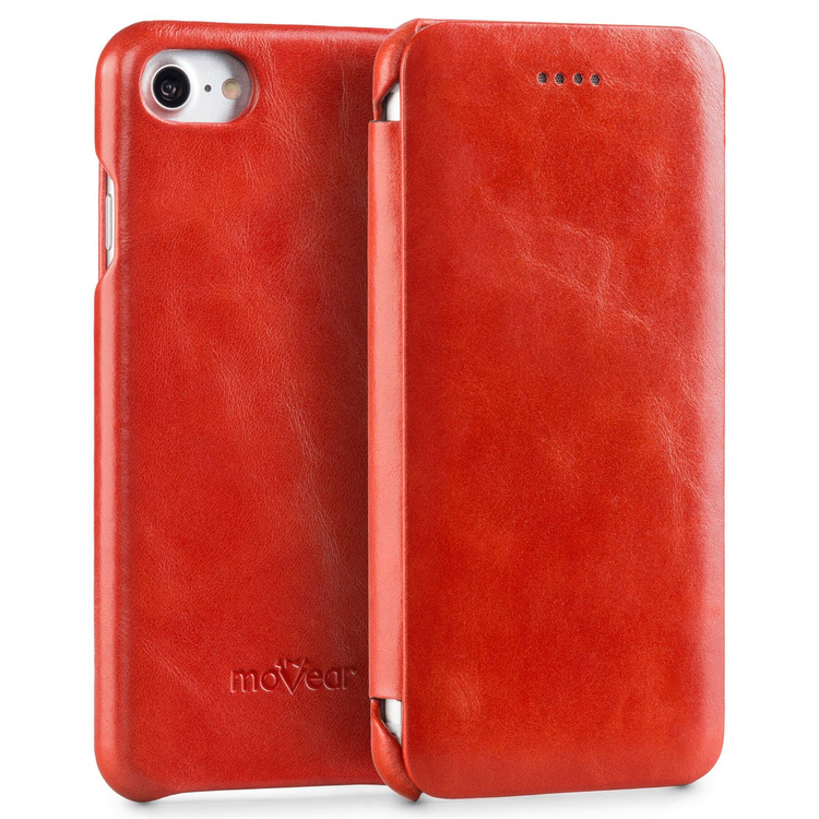 moVear flipSide S skórzane etui do Apple iPhone SE (2022 / 2020) / 8 / 7 (4.7") | Skóra naturalna vintage (Czerwona)
