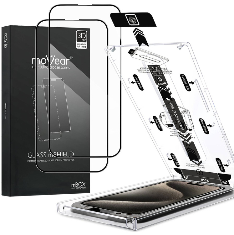 2 szt. | moVear mBOX GLASS mSHIELD 3D PRO do Apple iPhone 15 Pro (6.1") (łatwy montaż)