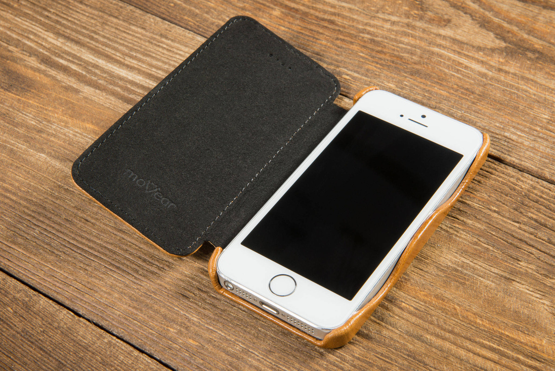 moVear flipSide C Skórzane Etui do Apple iPhone SE / 5s / 5 | Skóra Vintage | Jasnobrązowy