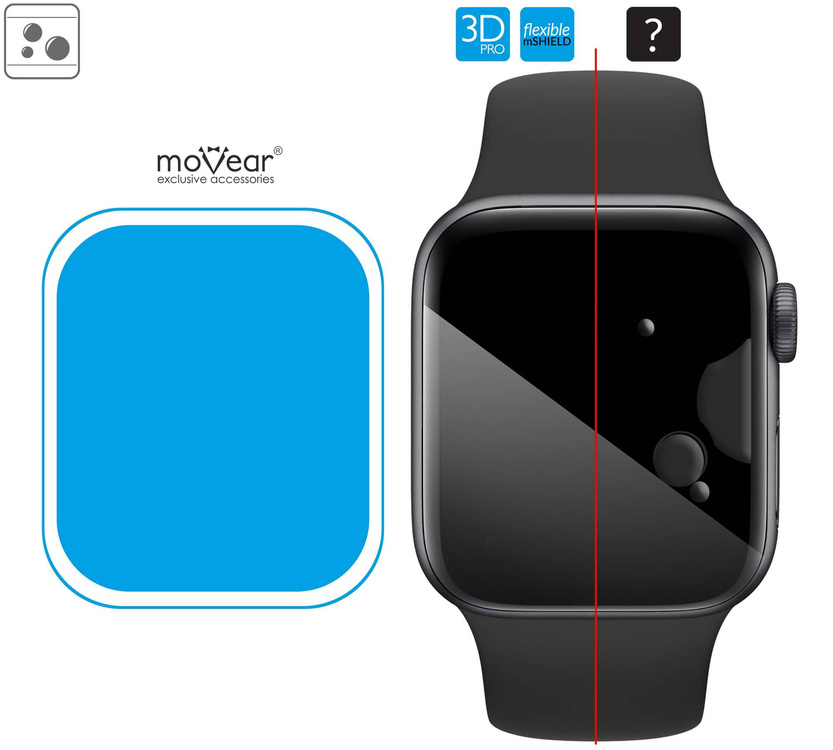 2 szt. | moVear flexible mSHIELD 3D PRO do Apple Watch 3/2/1 (42mm) (1.65"). Pancerne szkło hybrydowe.