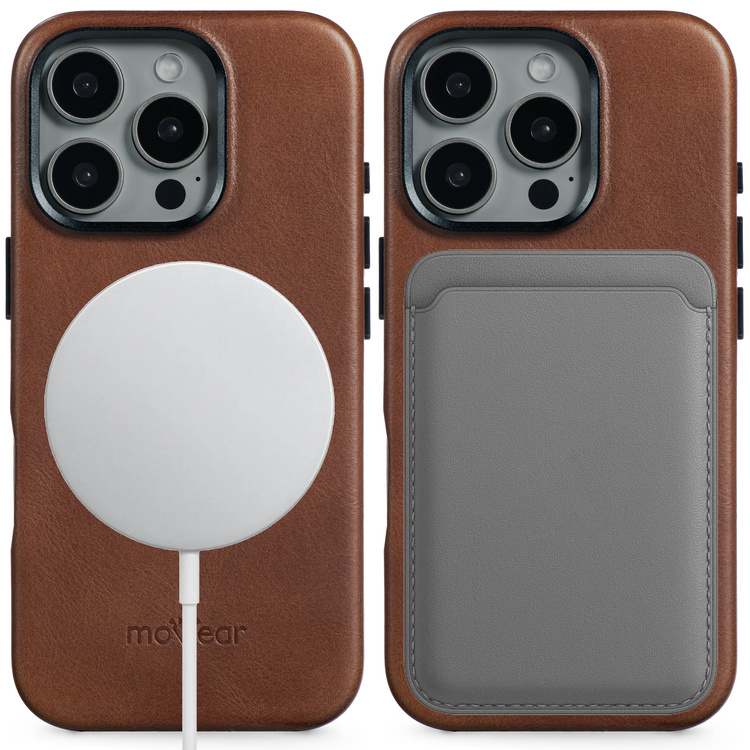 moVear backCover 4S Skórzane plecki do Apple iPhone 16 Pro (6.3") | kompatybilne z MagSafe, Skóra naturalna olejowana (Ciemnobrązowa)