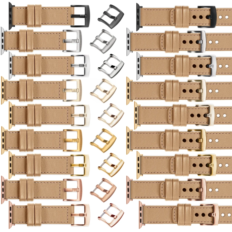 moVear Prestige C1 Skórzany pasek 20mm do Apple Watch 10 / 9 / 8 / 7 / 6 / 5 / 4 / SE (46/45/44mm) & Ultra (49mm) | Cappuccino, różowe złoto przeszycie [rozmiary XS-XXL i klamra do wyboru]
