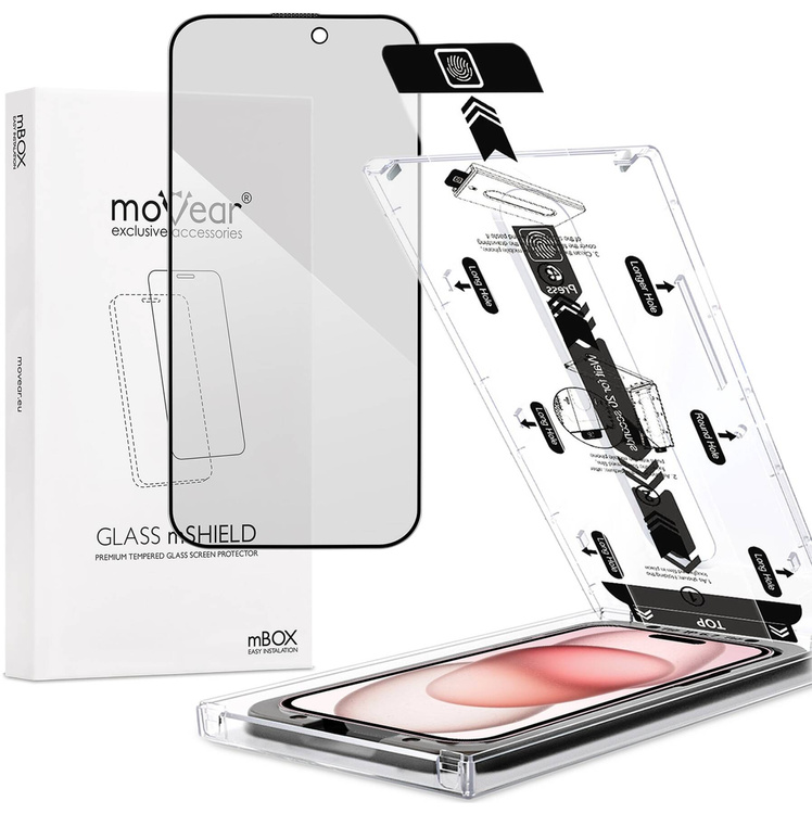 moVear mBOX GLASS mSHIELD 2.5D MAX privacy do Apple iPhone 16 / 15 (6,1") (Anty spy, z Aplikatorem)