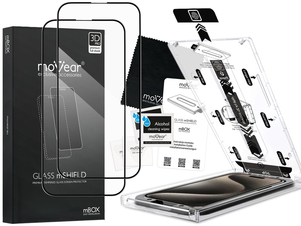 2 szt. | moVear mBOX GLASS mSHIELD 3D PRO do Apple iPhone 15 Pro (6.1") (łatwy montaż)