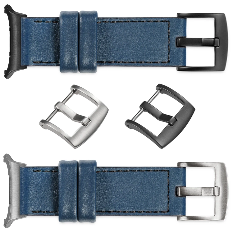 moVear Prestige C1 Skórzany pasek 22mm do Samsung Galaxy Watch Ultra | Niebieski jeans, czarne przeszycie [rozmiary XS-XXL i klamra do wyboru]