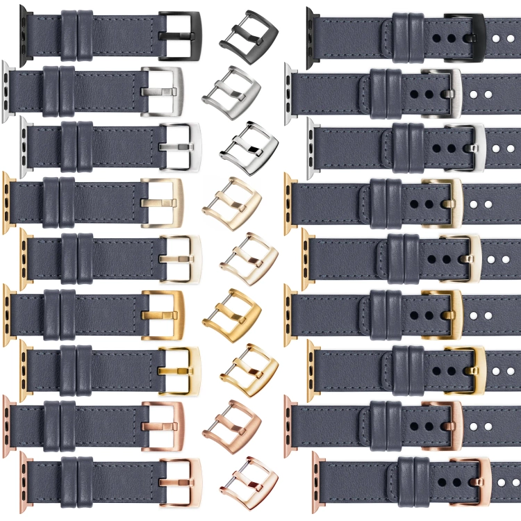 moVear Prestige C1 Skórzany pasek 20mm do Apple Watch 10 / 9 / 8 / 7 / 6 / 5 / 4 / SE (46/45/44mm) & Ultra (49mm) | Szary stalowy, szare stalowe przeszycie [rozmiary XS-XXL i klamra do wyboru]