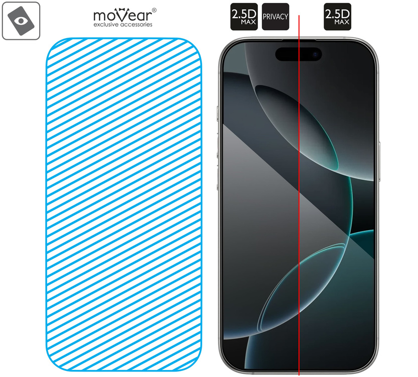 moVear mBOX GLASS mSHIELD 2.5D MAX privacy do Apple iPhone 17 Pro Max / 16 Pro Max (6.9") (Anty spy, z Aplikatorem)