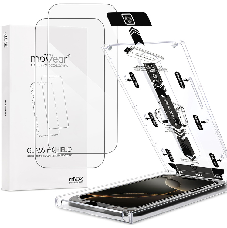 2 szt. | moVear mBOX GLASS mSHIELD 2.5D do Apple iPhone 17 Pro / 17 / 16 Pro (6.3") (łatwy montaż)
