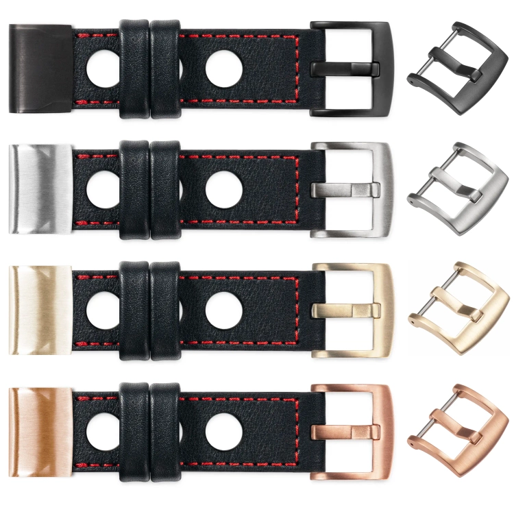 moVear Prestige R1 Skórzany pasek do Garmin QuickFit 22mm (Fenix / Forerunner / Epix / Instinct / Enduro / Quatix / MARQ - 47/45mm) | Czarny, czerwone przeszycie [rozmiary XS-XXL i klamra do wyboru]