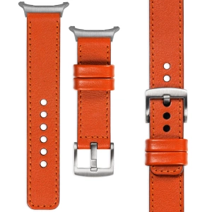 moVear Prestige C1 Skórzany pasek 24mm do Samsung Galaxy Watch Ultra | Pomarańczowy, ciemnopomarańczowe przeszycie [rozmiary XS-XXL i klamra do wyboru]