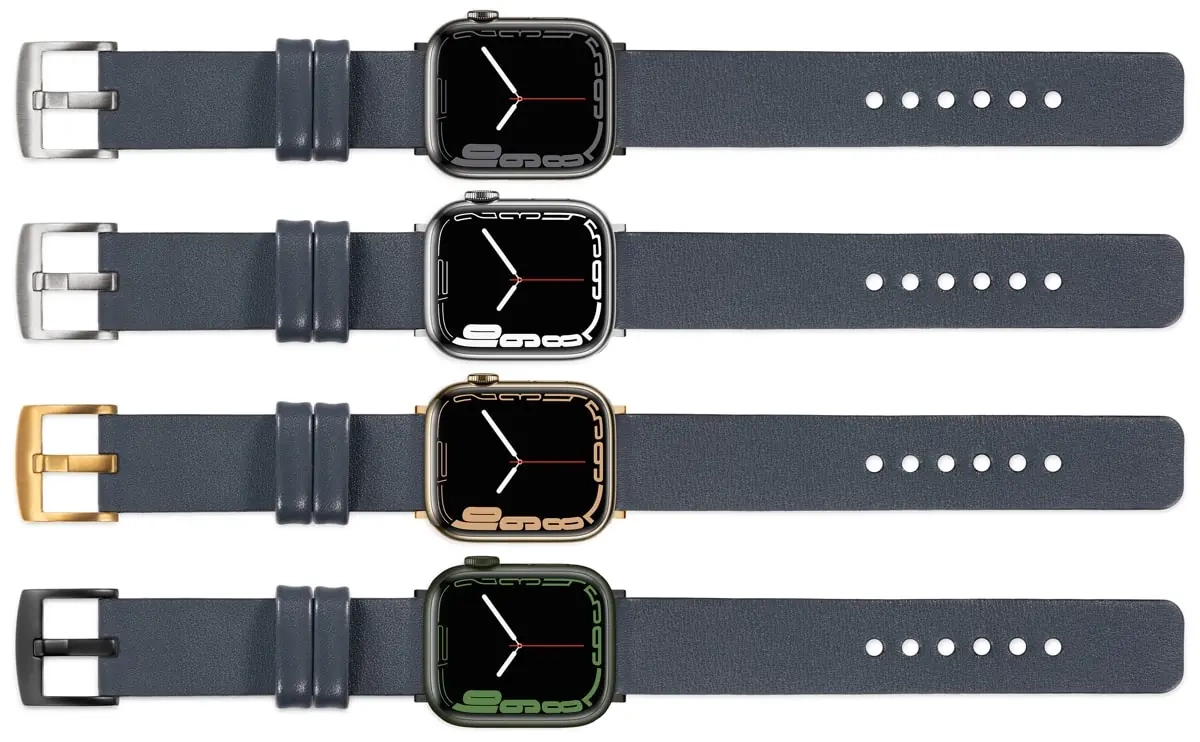 moVear Prestige S1 Skórzany pasek 22mm do Apple Watch 10 / 9 / 8 / 7 / 6 / 5 / 4 / SE (46/45/44mm) & Ultra (49mm) | Szary stalowy [adapter i klamra do wyboru]