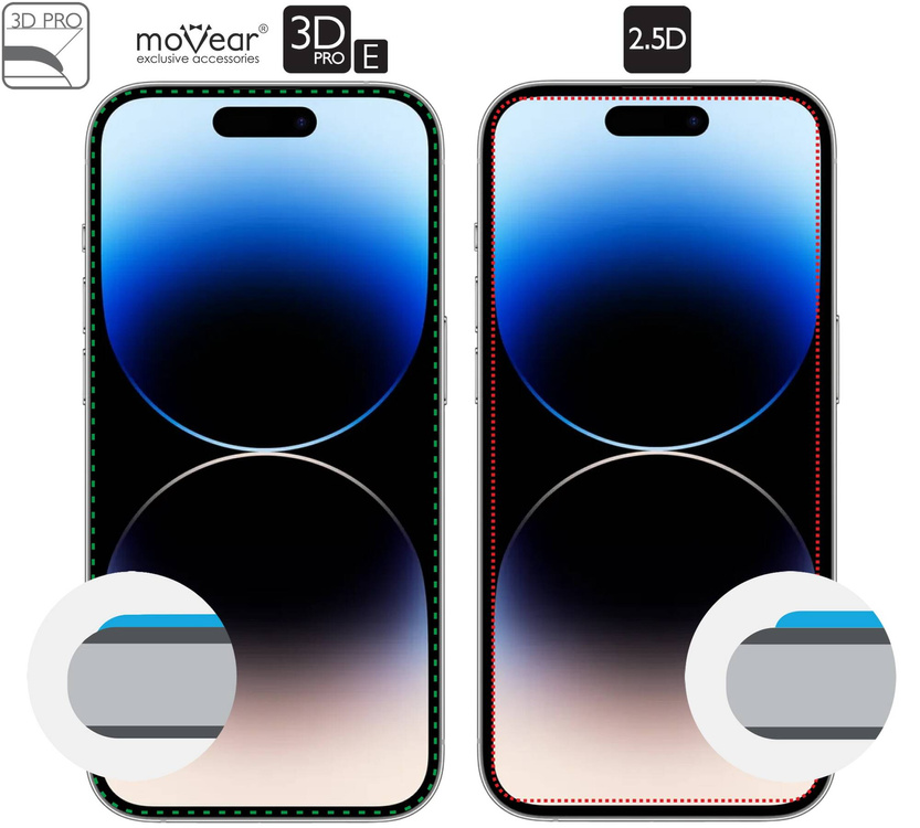 2 szt. | moVear GLASS mSHIELD 3D PRO-E do Apple iPhone 14 Pro Max (6.7") (kompatybilne z etui)