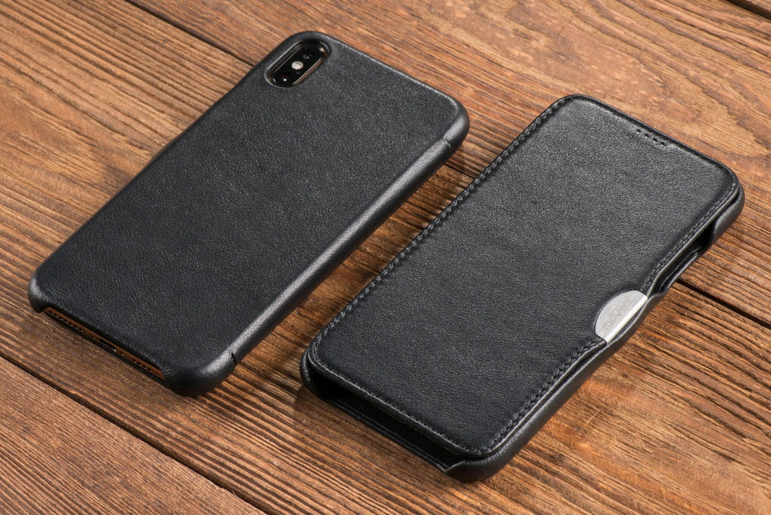 moVear flipSide C skórzane etui do Apple iPhone Xs MAX (6.5") | Skóra naturalna nappa (Czarna)