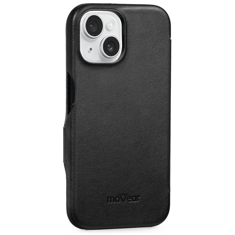 moVear flipSide 4C skórzane etui do Apple iPhone 15 (6,1") | Skóra naturalna gładka (Czarna)