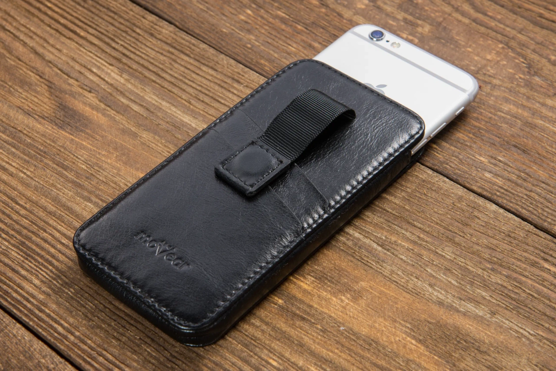 moVear pocketCase C+ skórzana wsuwka do Samsung rozmiar M (ok 148 x 71 x 8mm) | Skóra naturalna vintage (Czarna)