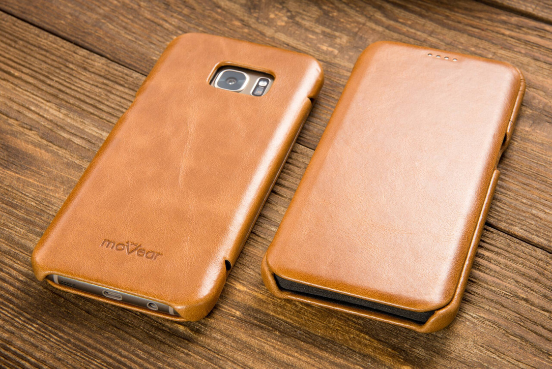 moVear flipSide S skórzane etui do Samsung Galaxy S7 edge (5.5") | Skóra naturalna vintage (Jasnobrązowa)