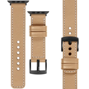 moVear Prestige C1 Skórzany pasek 20mm do Apple Watch 10 / 9 / 8 / 7 / 6 / 5 / 4 / SE (42/41/40mm) | Cappuccino, białe przeszycie [rozmiary XS-XXL i klamra do wyboru]