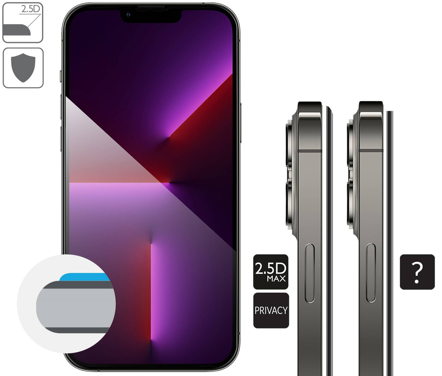 moVear GLASS mSHIELD 2.5D MAX privacy do Apple iPhone 14 Plus / 13 Pro Max (6.7") (Prywatyzujące, kompatybilne z etui)