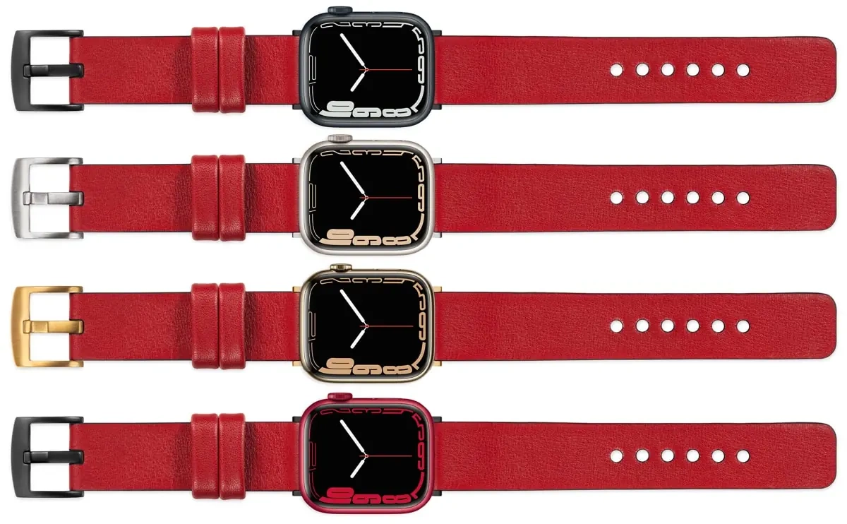 moVear Prestige S1 Skórzany pasek 20mm do Apple Watch 10 / 9 / 8 / 7 / 6 / 5 / 4 / SE (46/45/44mm) & Ultra (49mm) | Czerwony szkarłatny [adapter i klamra do wyboru]