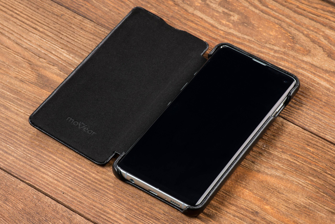 moVear flipSide S skórzane etui do Samsung Galaxy S10 (6.1") | Skóra naturalna gładka (Czarna)