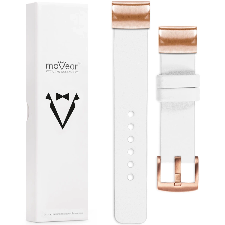 moVear Prestige S1 Skórzany pasek do Garmin QuickFit 20mm (Fenix / Instinct - 43/42/40mm) | Biały [rozmiary XS-XXL i klamra do wyboru]