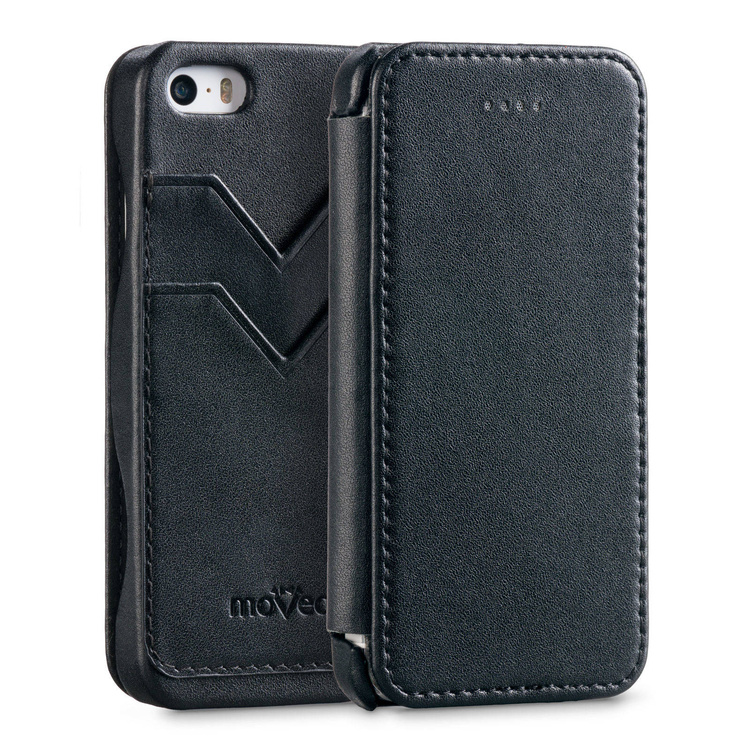 moVear flipSide C+ Skórzane Etui do Apple iPhone SE / 5s / 5 | Skóra Gładka | Czarny