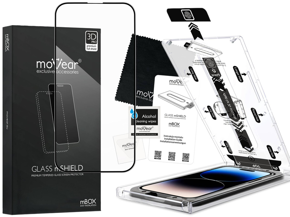 moVear mBOX GLASS mSHIELD 3D PRO do Apple iPhone 14 Pro Max (6.7") (łatwy montaż)