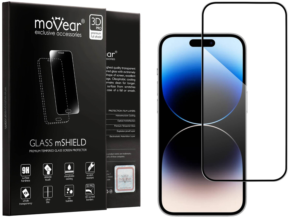 moVear GLASS mSHIELD 3D PRO-E do Apple iPhone 14 Pro Max (6.7") (kompatybilne z etui)