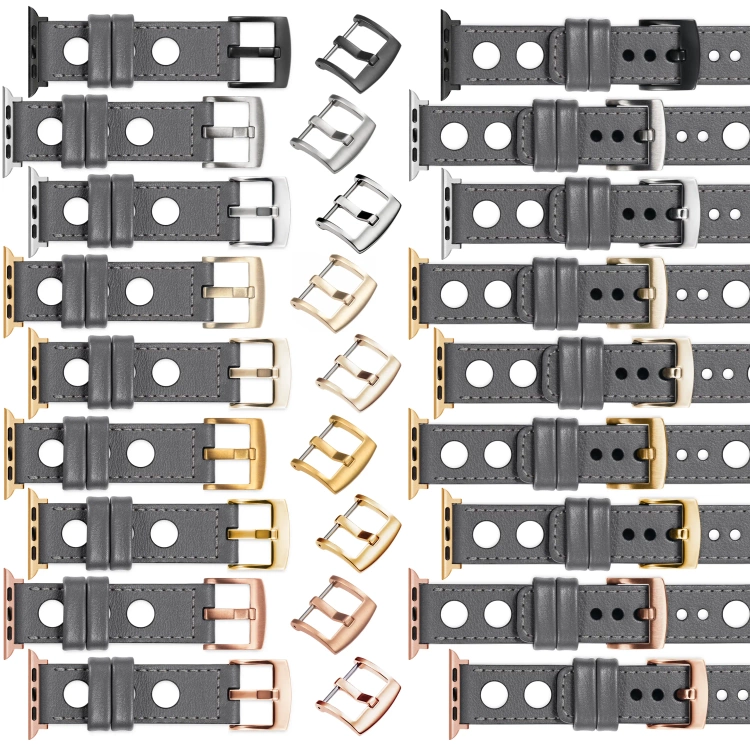 moVear Prestige R1 Skórzany pasek 24mm do Apple Watch 10 / 9 / 8 / 7 / 6 / 5 / 4 / SE (46/45/44mm) & Ultra (49mm) | Szary, szare przeszycie [rozmiary XS-XXL i klamra do wyboru]