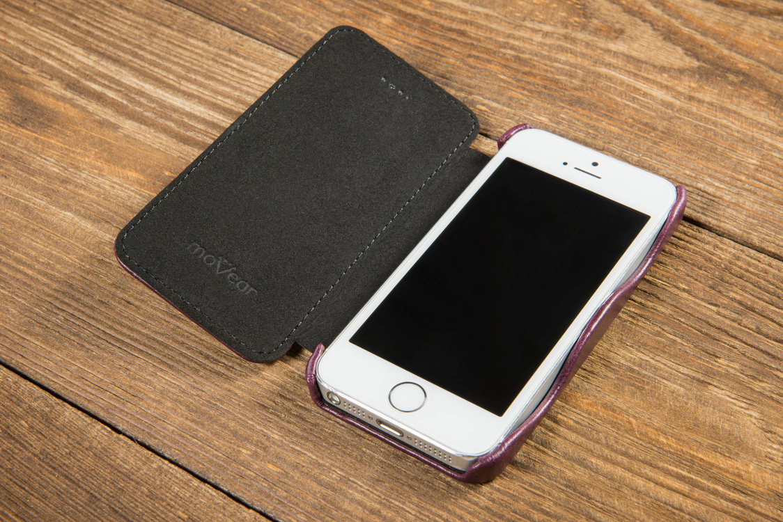 moVear flipSide C Skórzane Etui do Apple iPhone SE / 5s / 5 | Skóra Vintage | Fioletowy