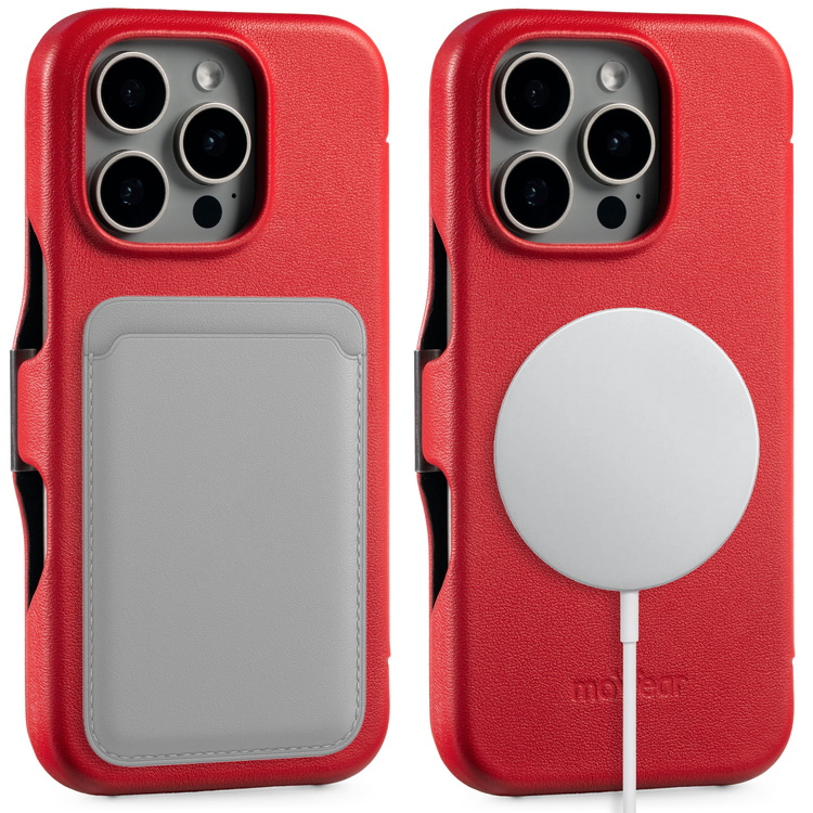 moVear flipSide 4C skórzane etui do Apple iPhone 16 Pro (6.3") | Skóra naturalna gładka (Czerwona)