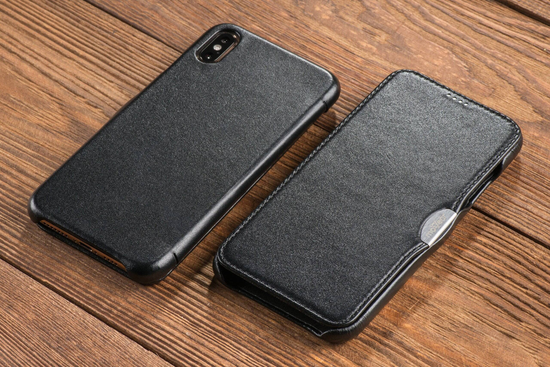 moVear flipSide C skórzane etui do Apple iPhone Xs MAX (6.5") | Skóra naturalna gładka (Czarna)