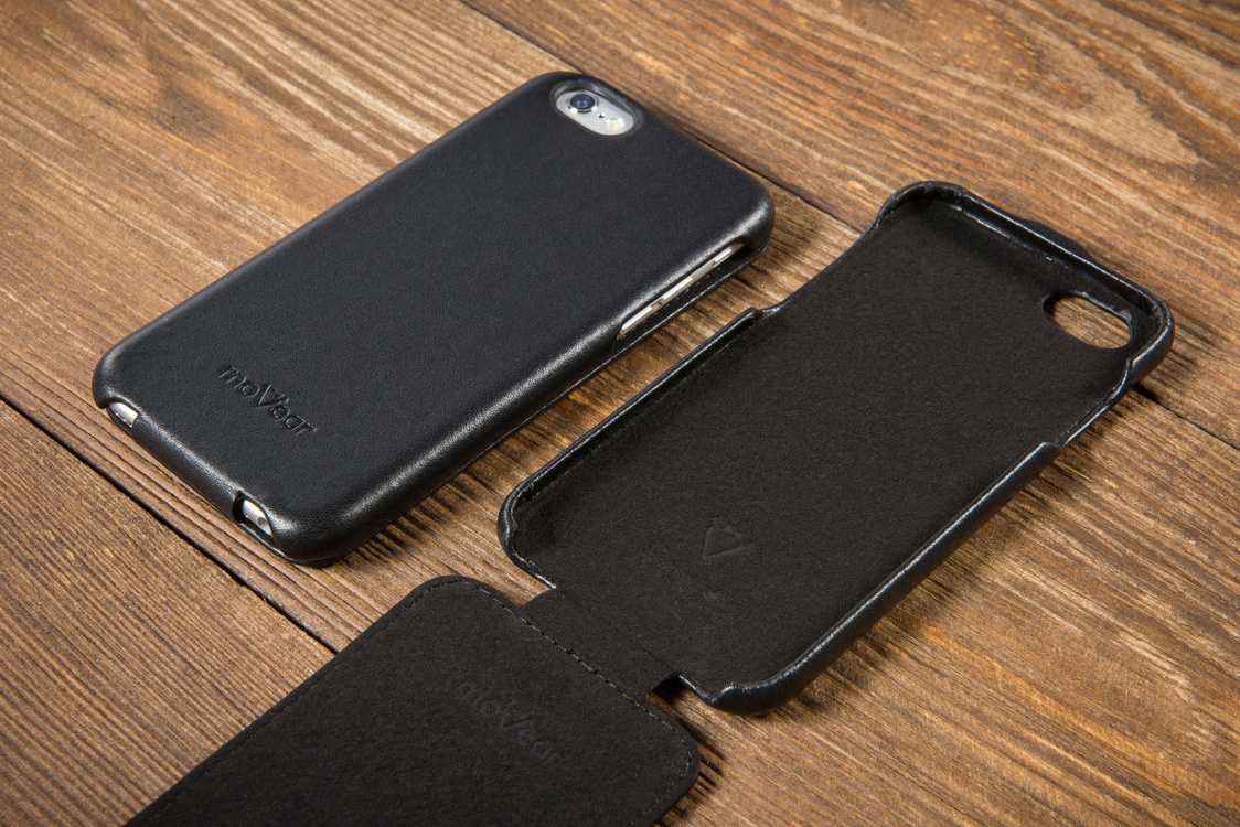 moVear flipDown C Skórzane Etui do Apple iPhone 6 / 6s | Skóra Gładka | Czarny