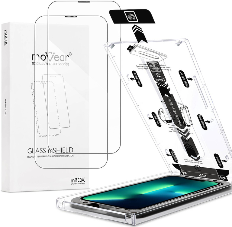 2 szt. | moVear mBOX GLASS mSHIELD 2.5D do Apple iPhone 16e / 14 / 13 / 13 Pro (6.1") (łatwy montaż)