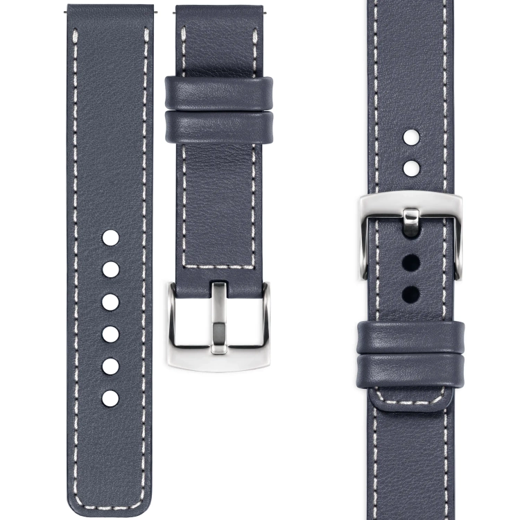 moVear Prestige C1 Skórzany pasek 22mm do zegarka | Szary stalowy, białe przeszycie [rozmiary XS-XXL i klamra do wyboru]