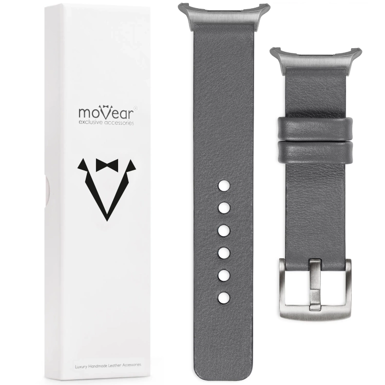 moVear Prestige S1 Skórzany pasek 24mm do Samsung Galaxy Watch Ultra | Szary [rozmiary XS-XXL i klamra do wyboru]