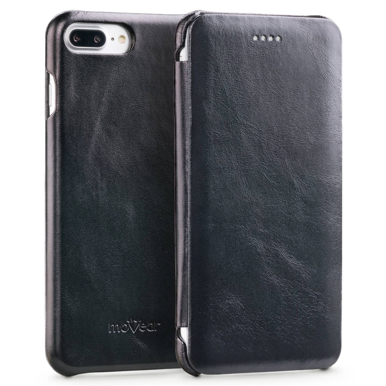 moVear flipSide S skórzane etui do Apple iPhone 8 Plus / 7 Plus (5.5") | Skóra naturalna vintage (Czarna)