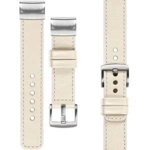 moVear Prestige C1 Skórzany pasek do Garmin QuickFit 22mm (Fenix / Forerunner / Epix / Instinct / Enduro / Quatix / MARQ - 47/45mm) | Beżowy, białe przeszycie [rozmiary XS-XXL i klamra do wyboru]