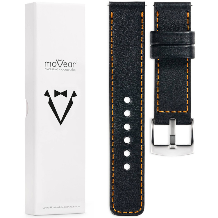 moVear Prestige C1 Skórzany pasek 20mm do Certina DS SUPER PH1000M C024.907.18.051.00 | Czarny, pomarańczowe przeszycie [rozmiary XS-XXL]