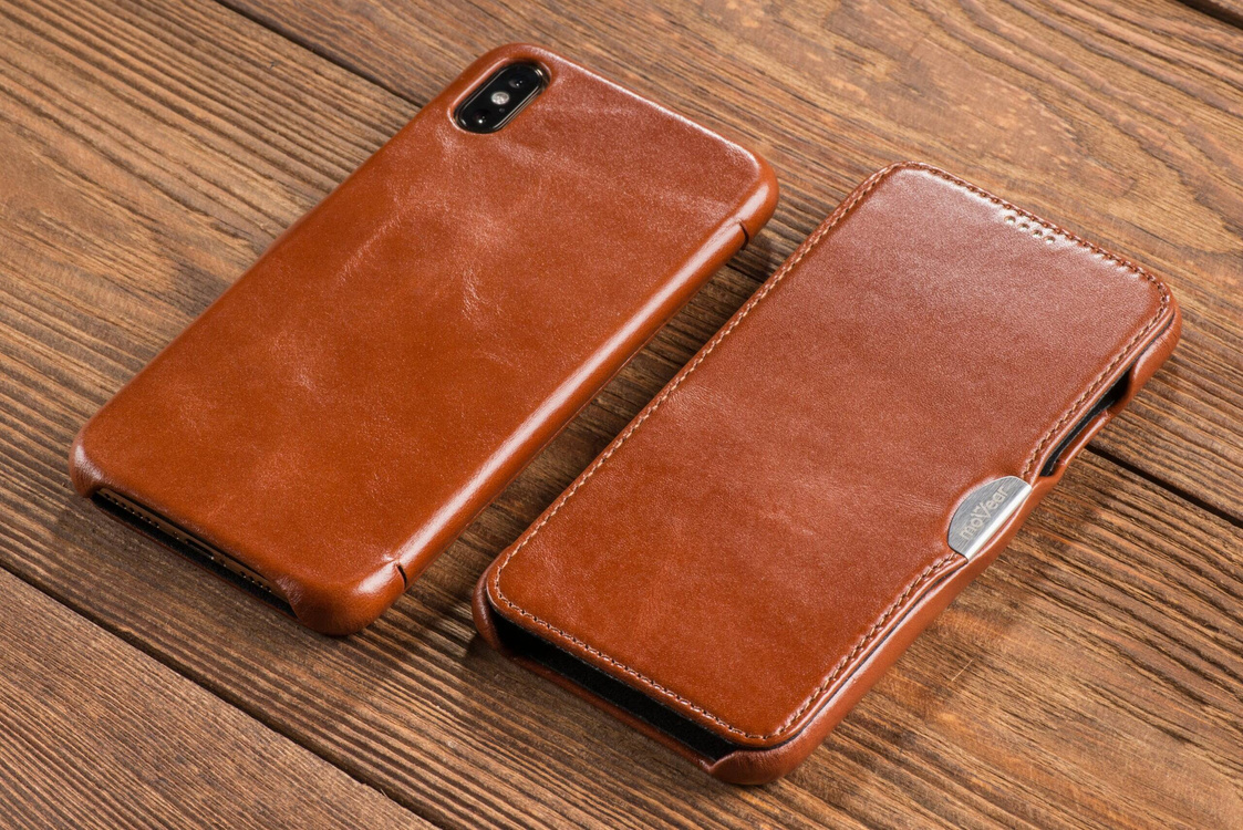 moVear flipSide C skórzane etui do Apple iPhone Xs MAX (6.5") | Skóra naturalna vintage (Brązowa)