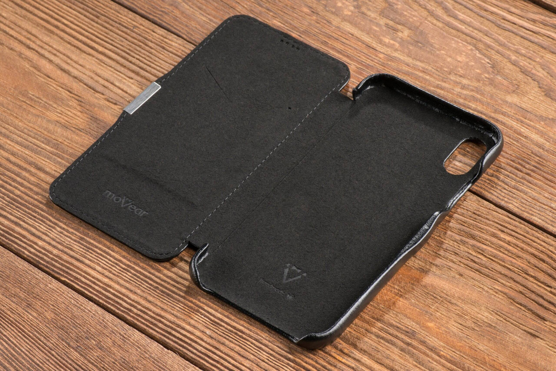 moVear flipSide C skórzane etui do Apple iPhone Xs MAX (6.5") | Skóra naturalna vintage (Czarna)