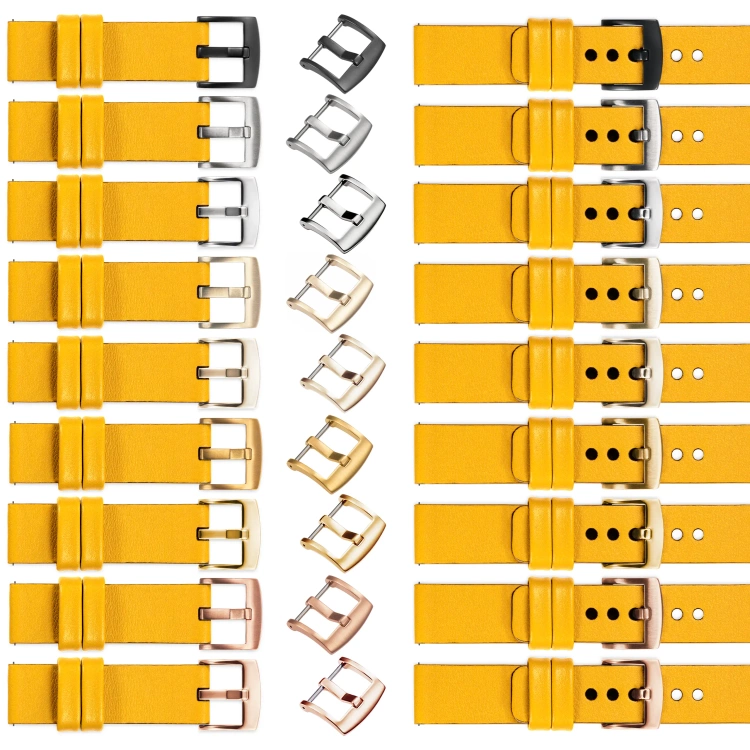 moVear Prestige S1 Skórzany pasek 20mm do Samsung Galaxy Watch 7 / 6 / 5 / 4 / 3 & Pro / FE / Classic / Active | Żółty [rozmiary XS-XXL i klamra do wyboru]