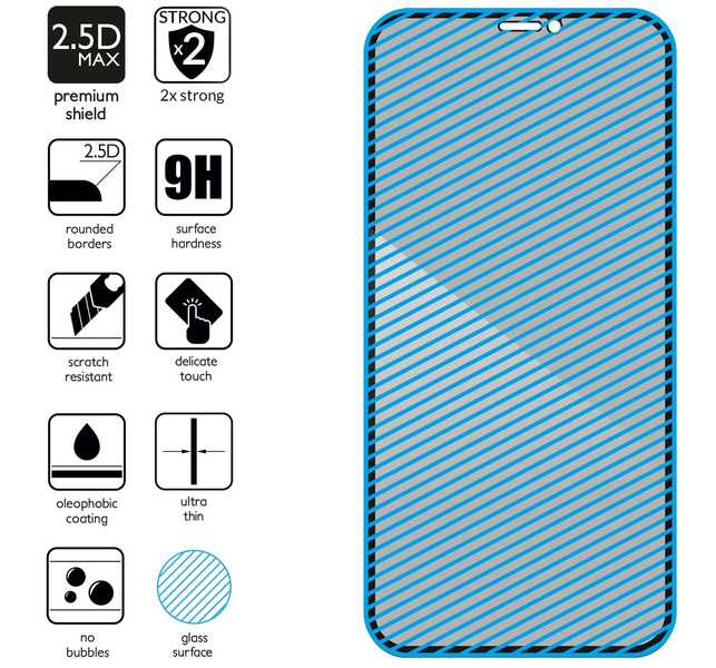 moVear GLASS mSHIELD 2.5D MAX privacy do Apple iPhone 11 / Xr (6.1") (Prywatyzujące, kompatybilne z etui)
